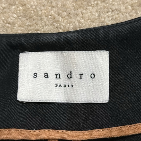 Vintage Sandro Malena Trench Coat Black Belted Twill Cotton Flap Lapel-36 - Picture 11 of 15